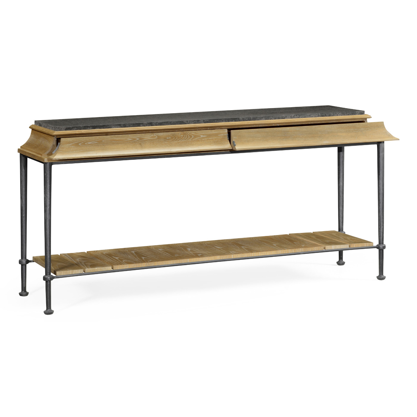 Rectangular Console Table with Iron Base and Slate Top