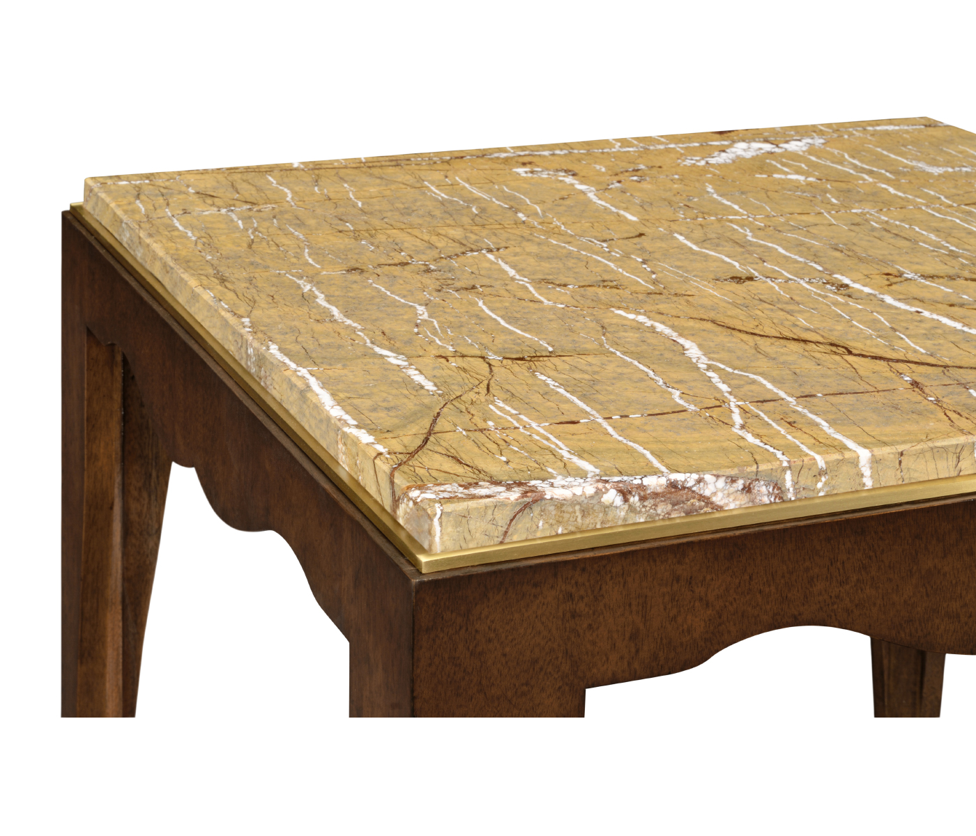 Mahogany square side table with Bidasar Gold marble top