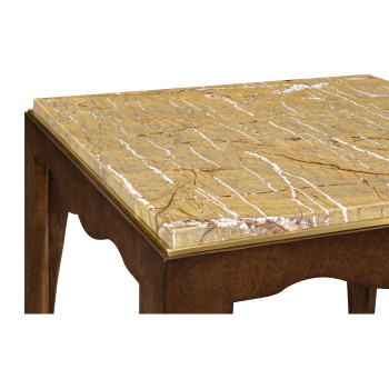 Mahogany square side table with Bidasar Gold marble top