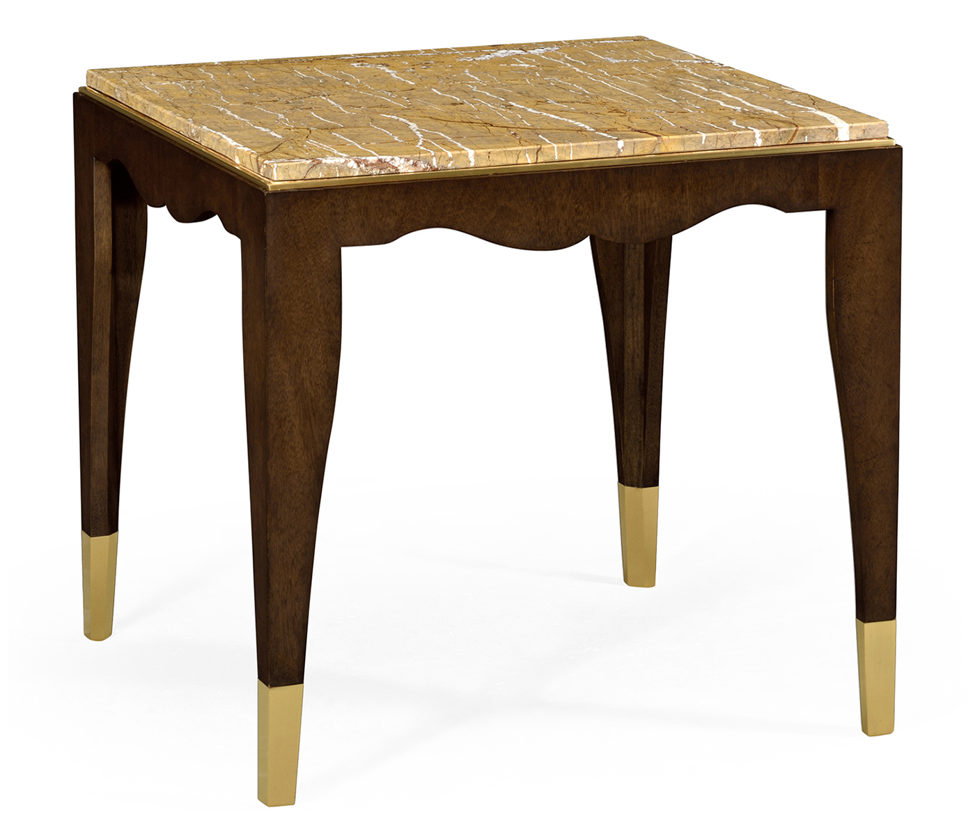 Mahogany square side table with Bidasar Gold marble top