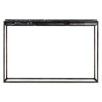 Rectangular Iron Console Table with a Black Marble Top