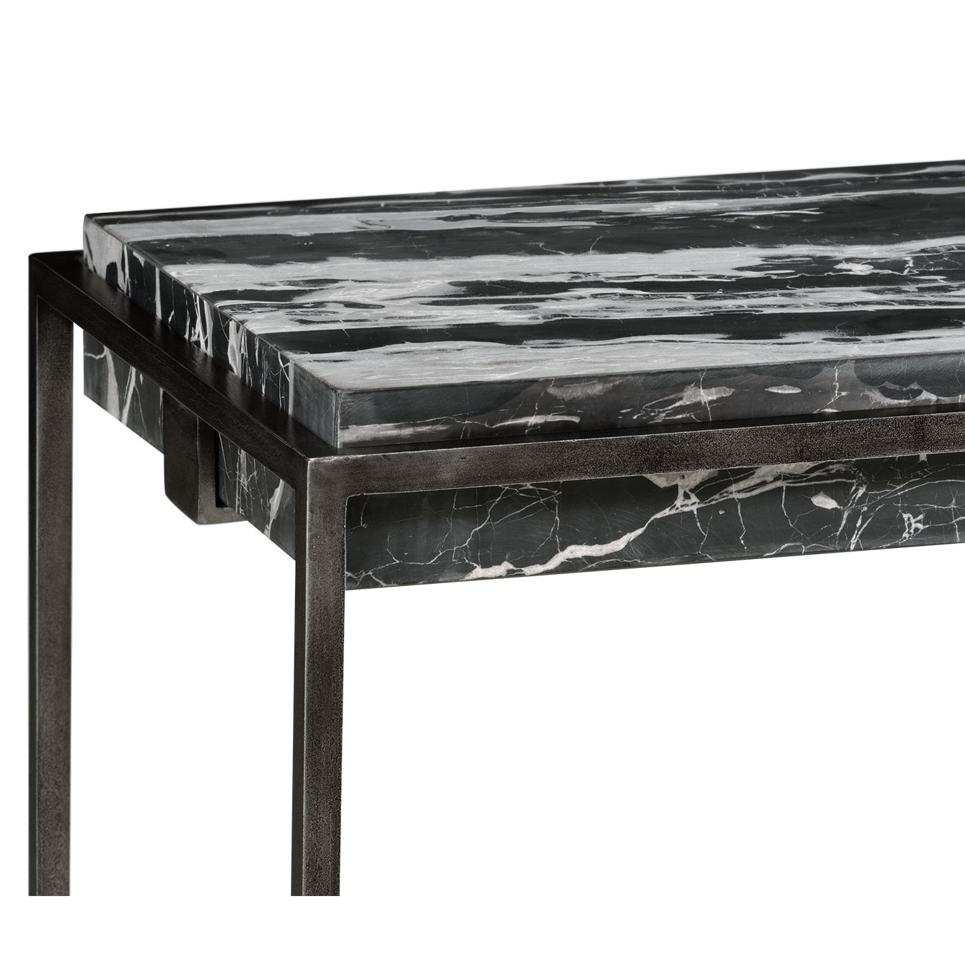 Rectangular Iron Console Table with a Black Marble Top