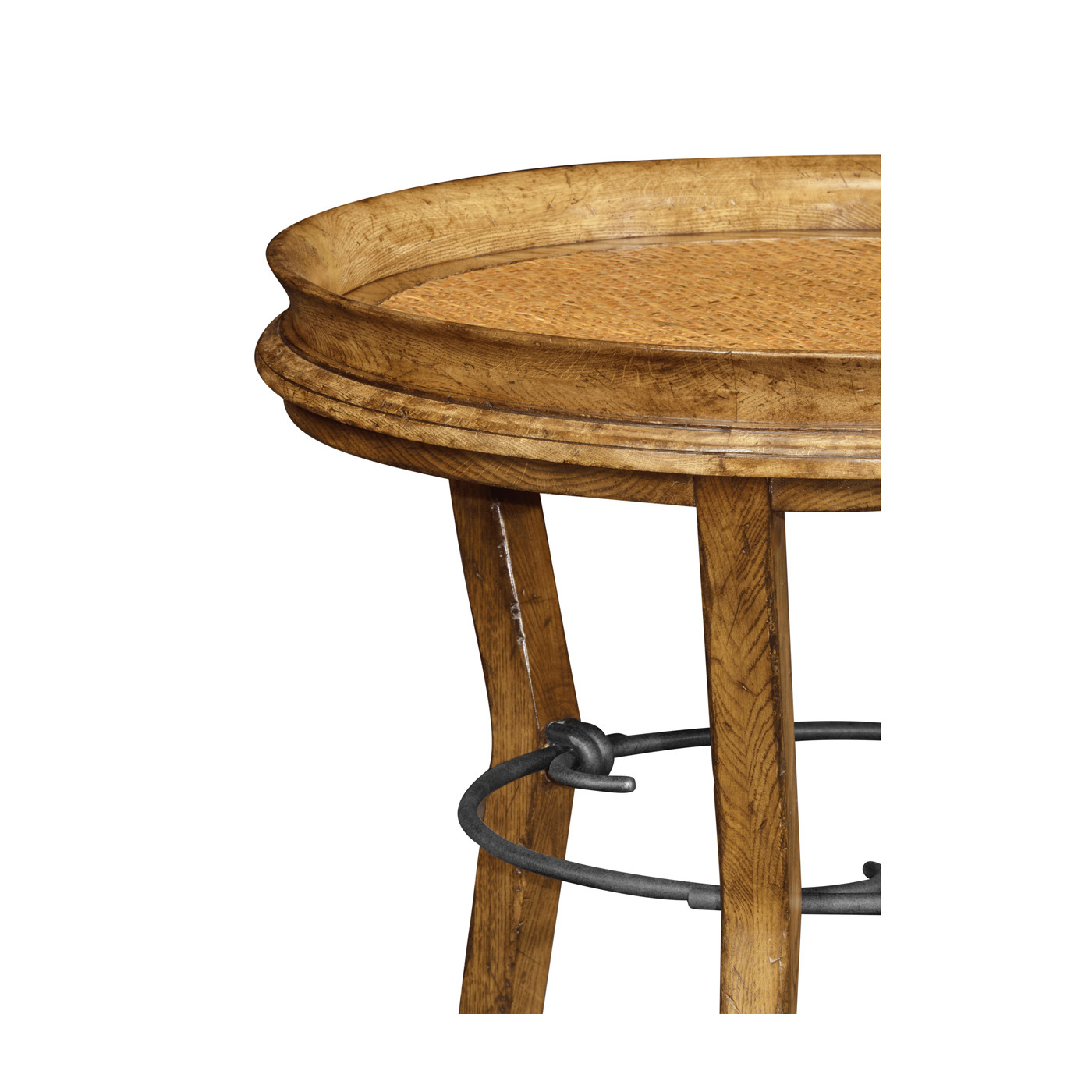 Round Light Brown Chestnut & Rattan Side Table