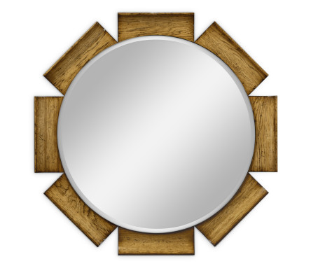 Round Porthole Light Brown Chestnut Mirror