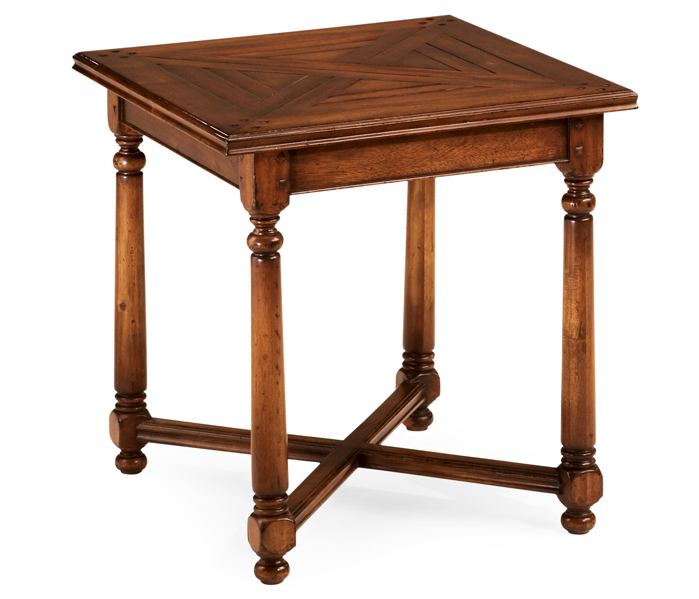 Square parquet topped side table