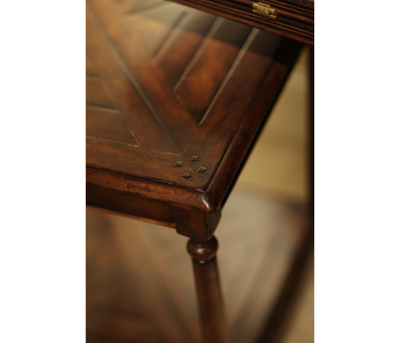 Square parquet topped side table