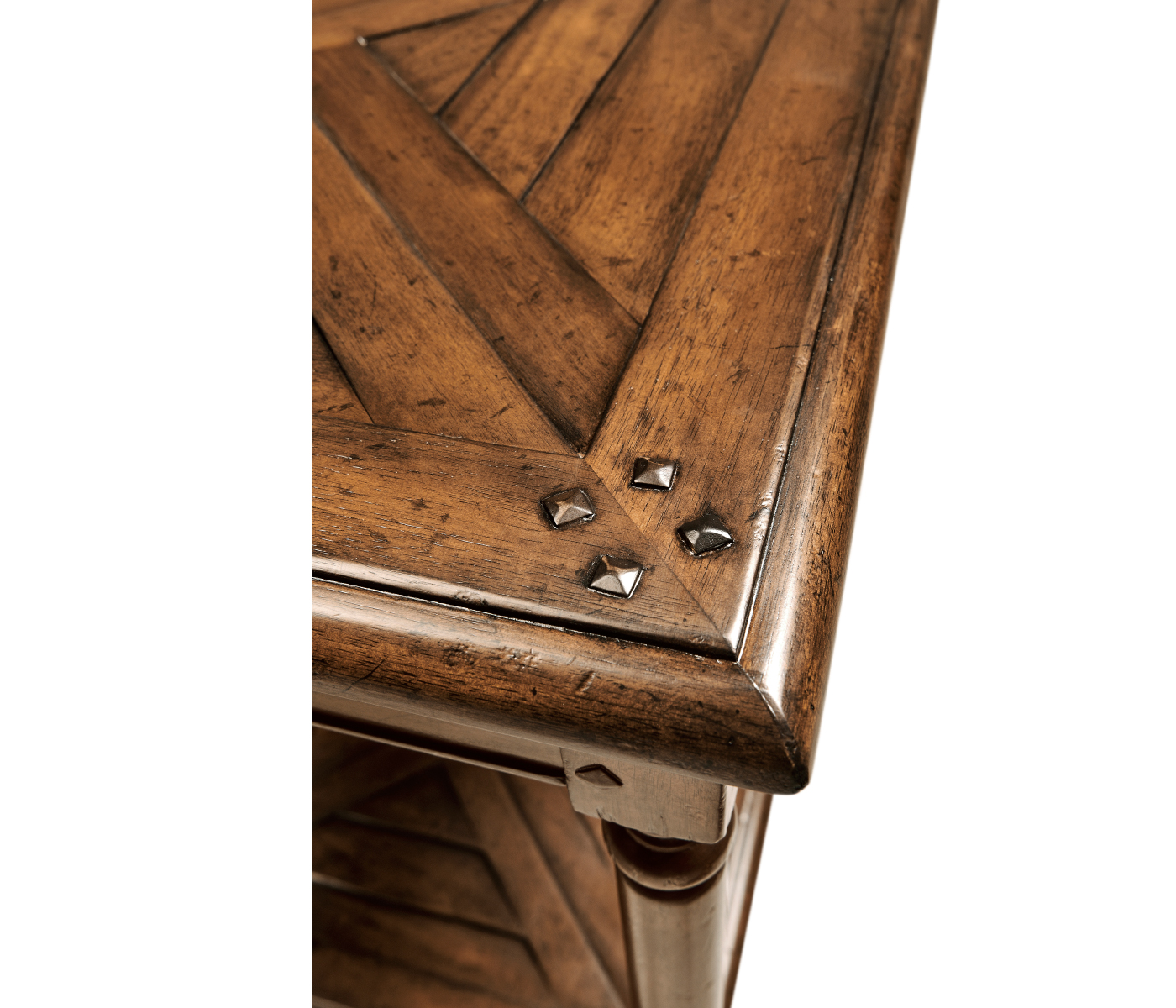 Square parquet topped side table with undertier
