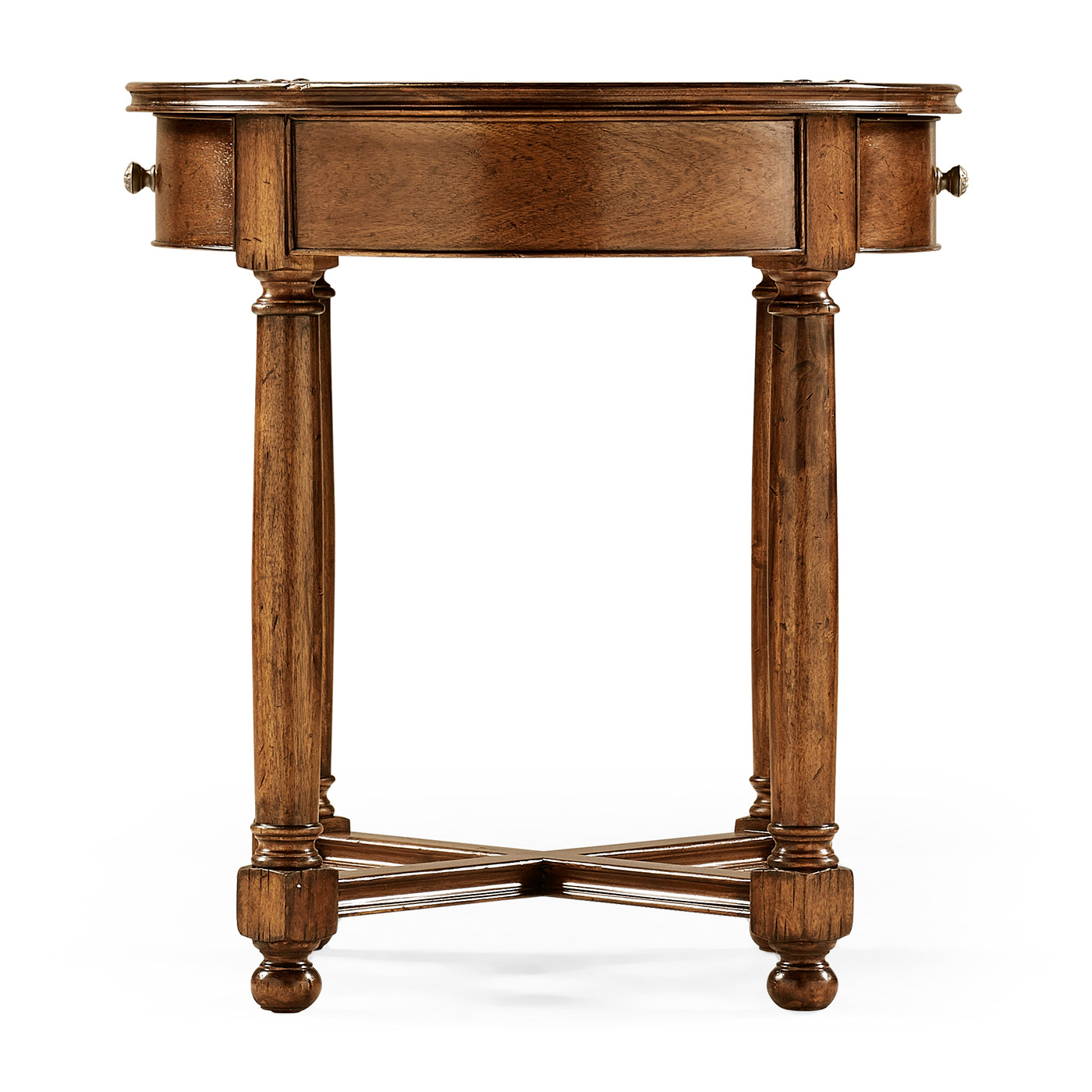 Round parquet topped side table