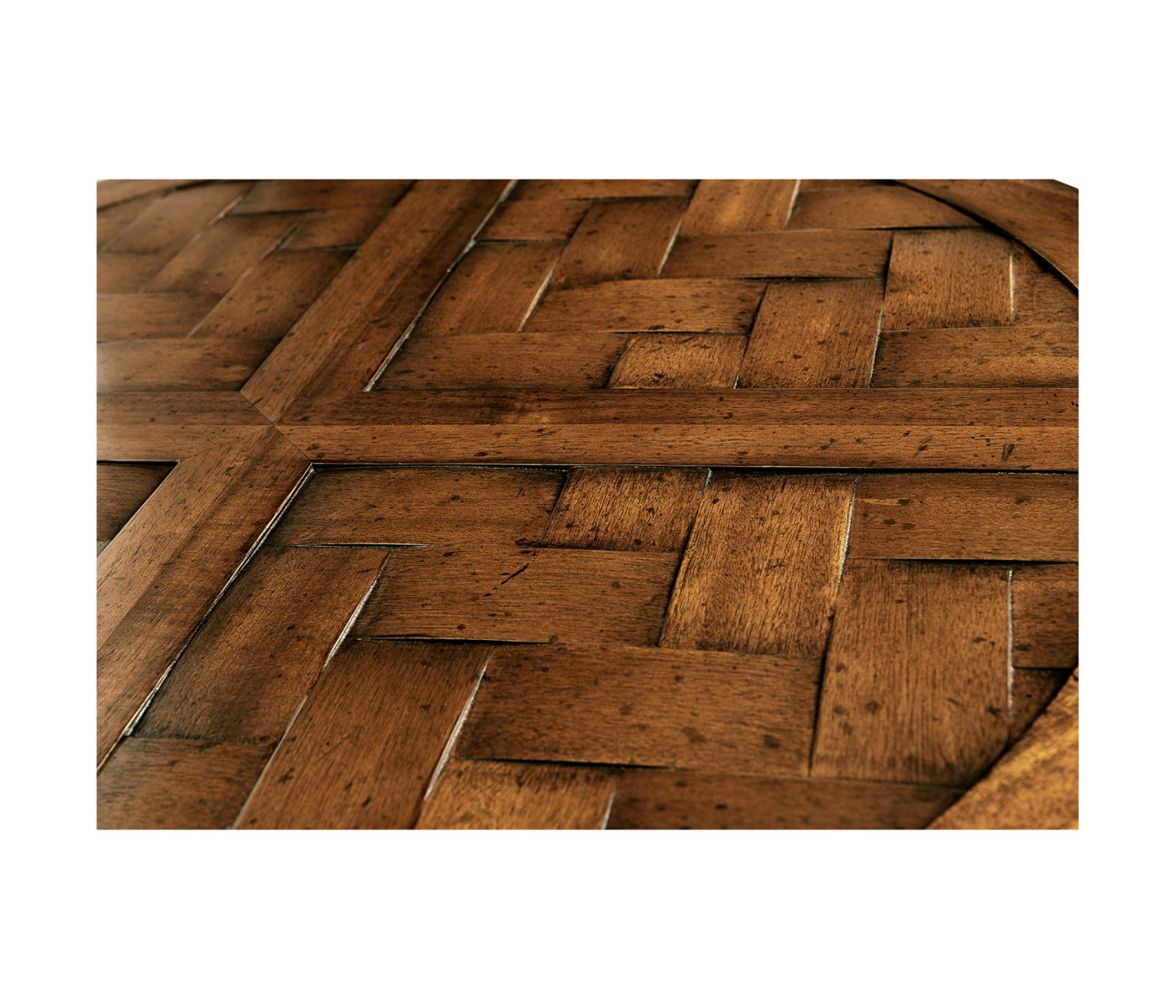 Round parquet topped side table