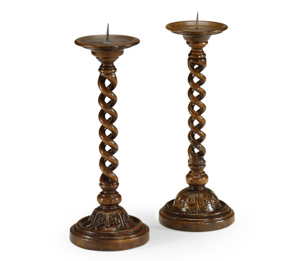 Pair of Open Barley Twist Walnut Candlesticks