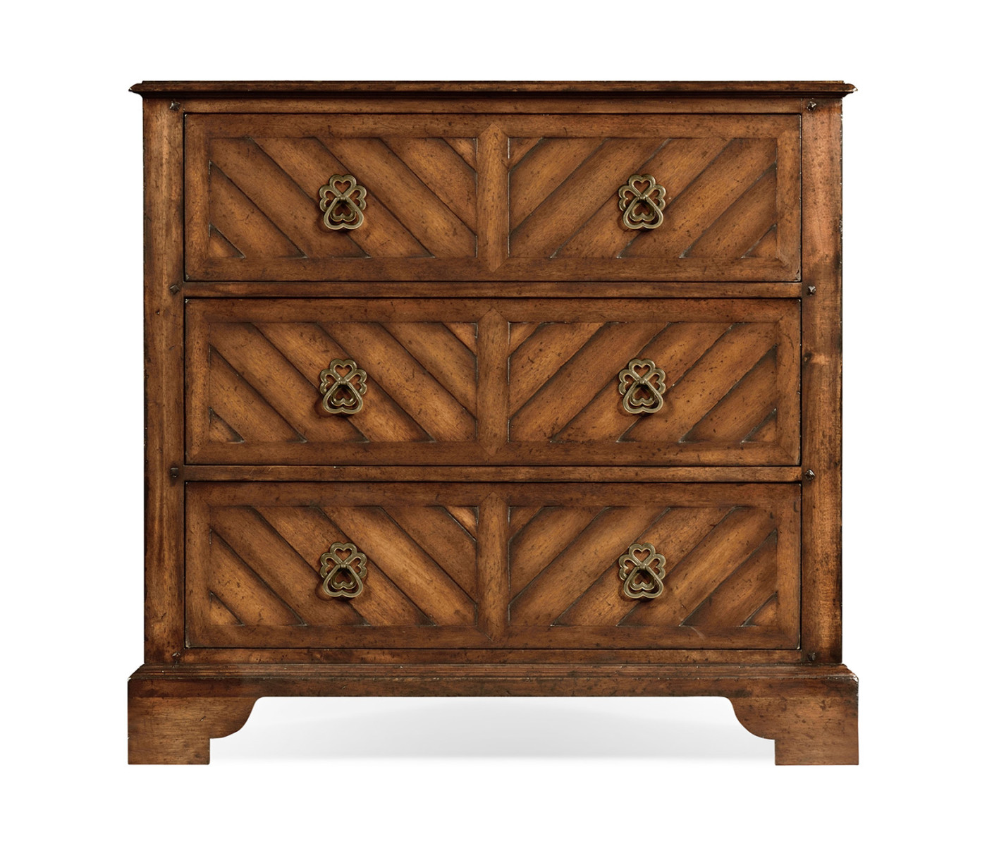 Walnut parquet chest of three drawers
