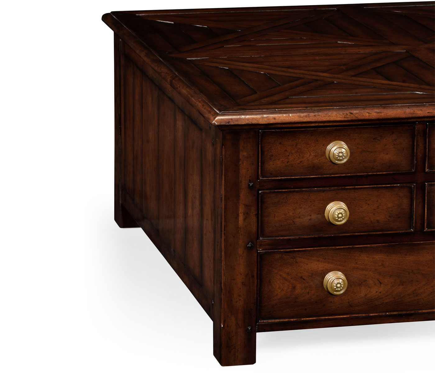 Square parquet coffee table with 14 drawers