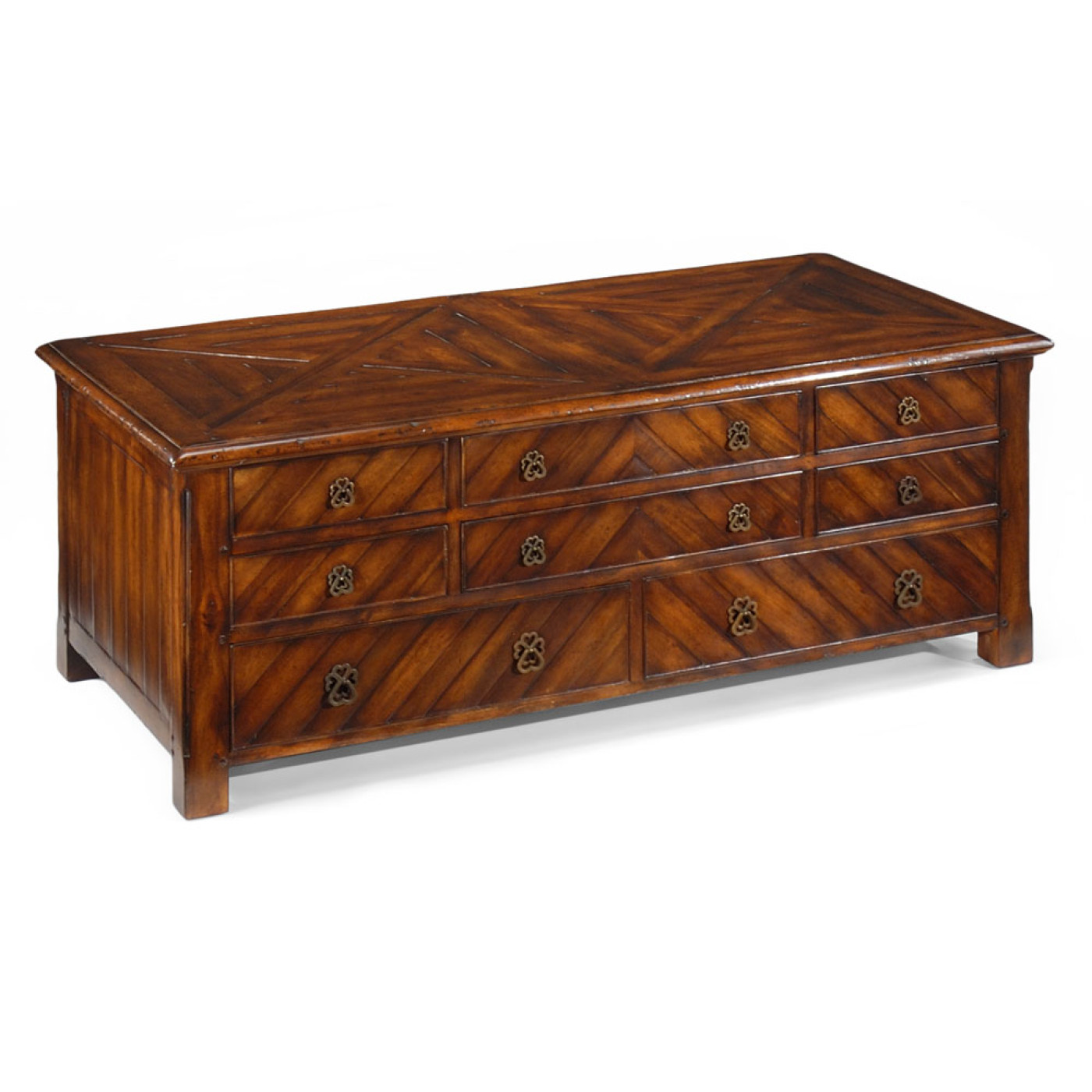 Rectangular parquet coffee table with 8 drawers