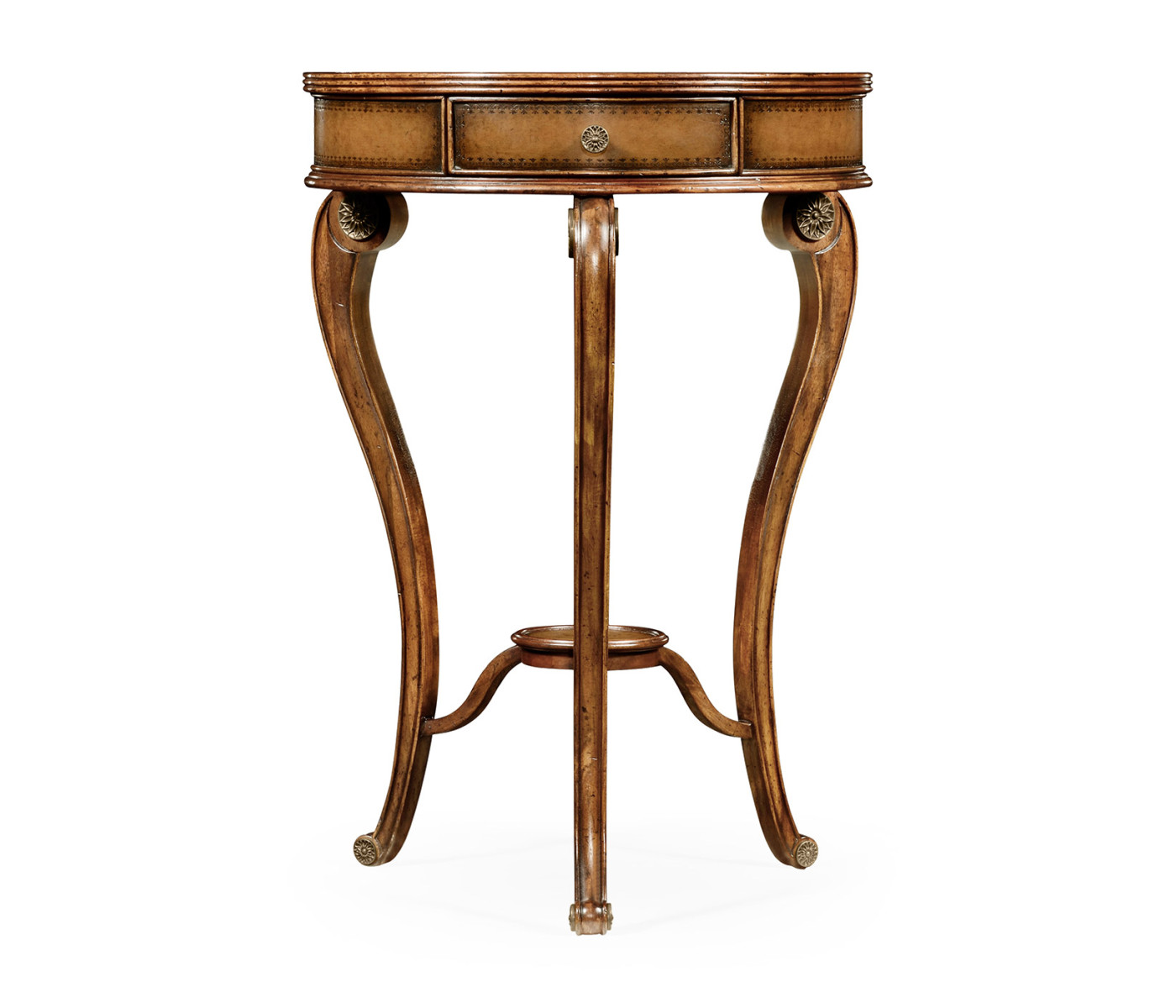 Leather inset round lamp table
