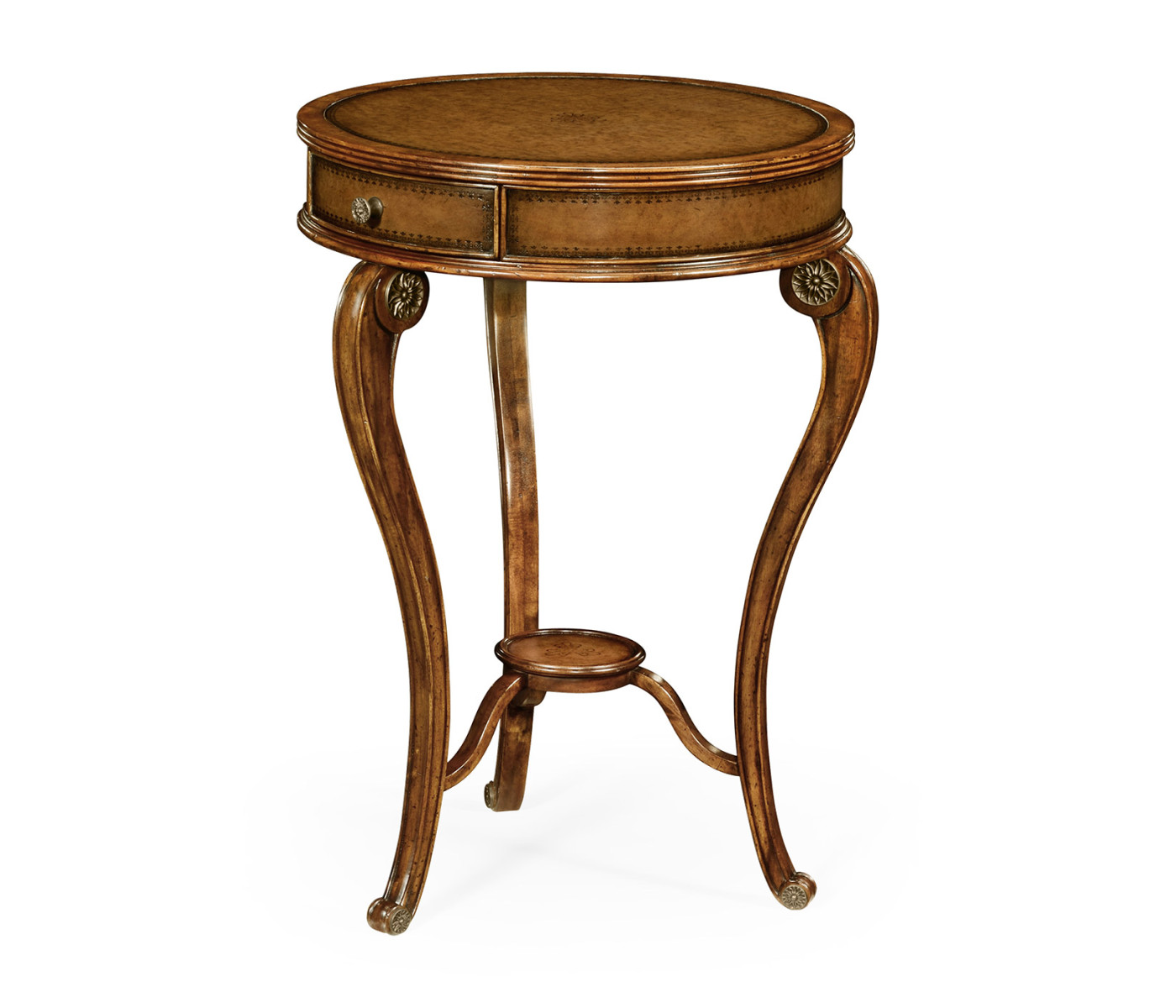 Leather inset round lamp table