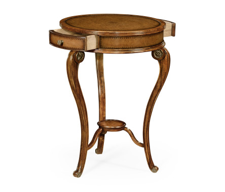 Leather inset round lamp table