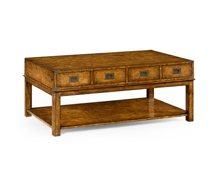 Rectangular campaign walnut coffee table