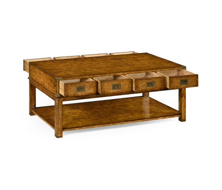 Rectangular campaign walnut coffee table