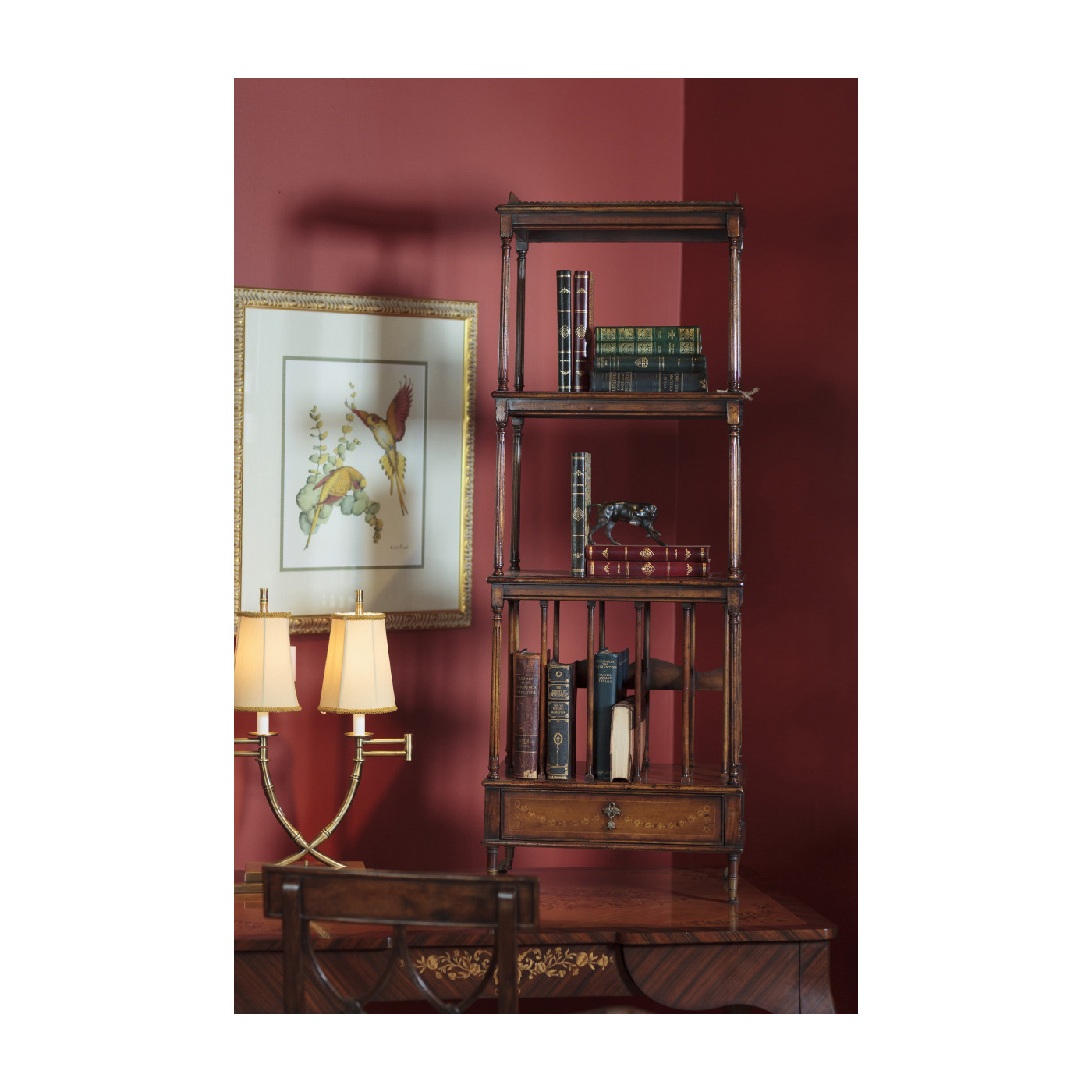 Walnut Three-Tier Étagère with Single Canterbury