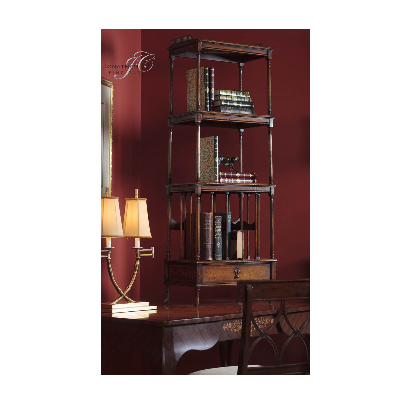 Walnut Three-Tier Étagère with Single Canterbury