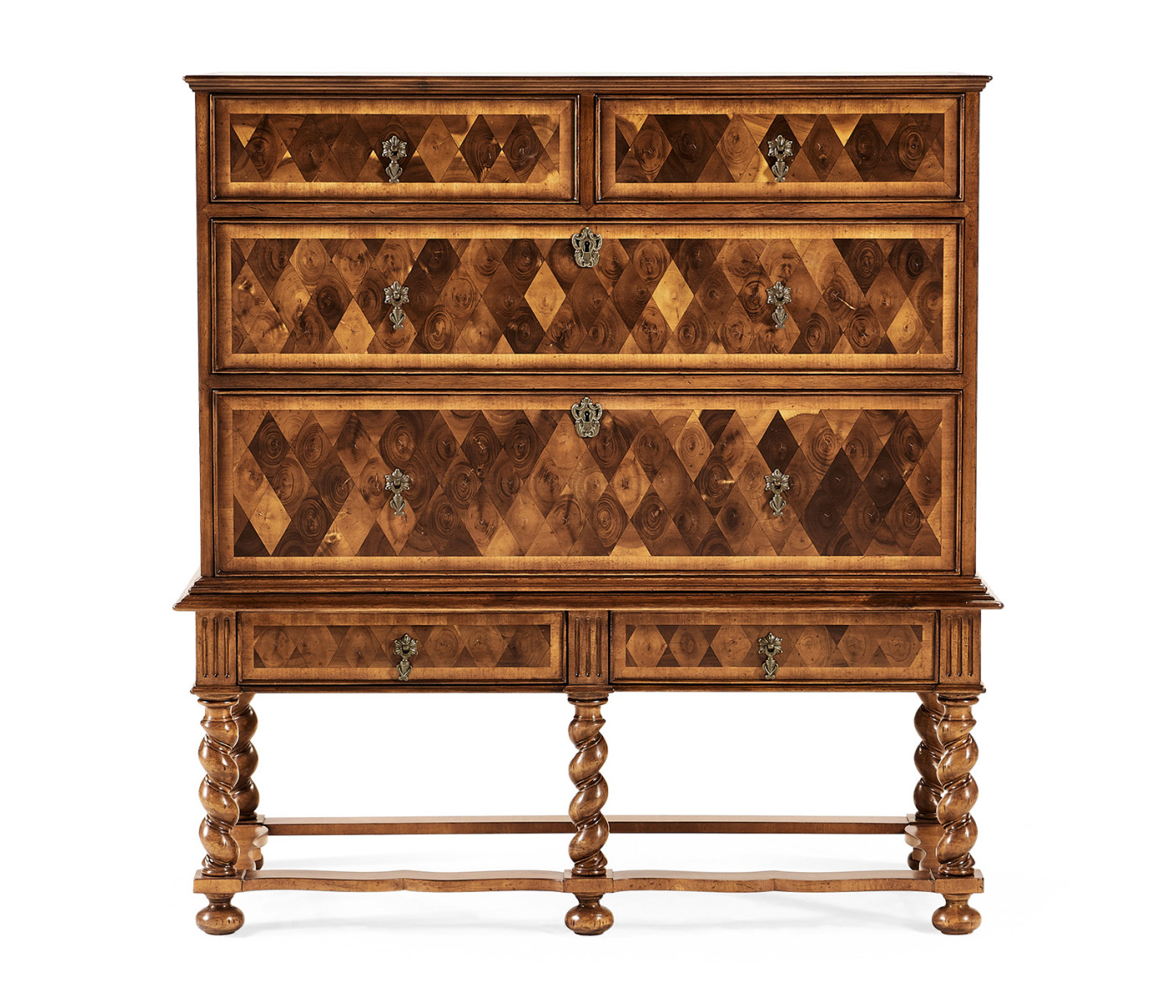 Oyster veneer chest on stand