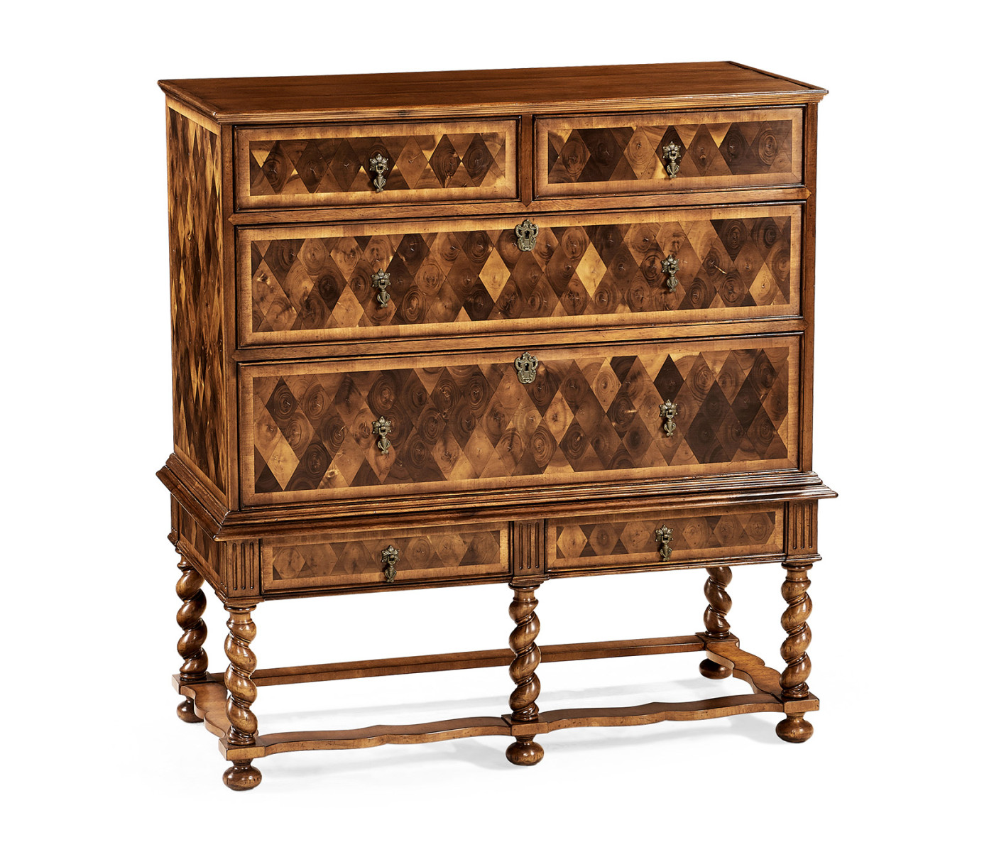 Oyster veneer chest on stand