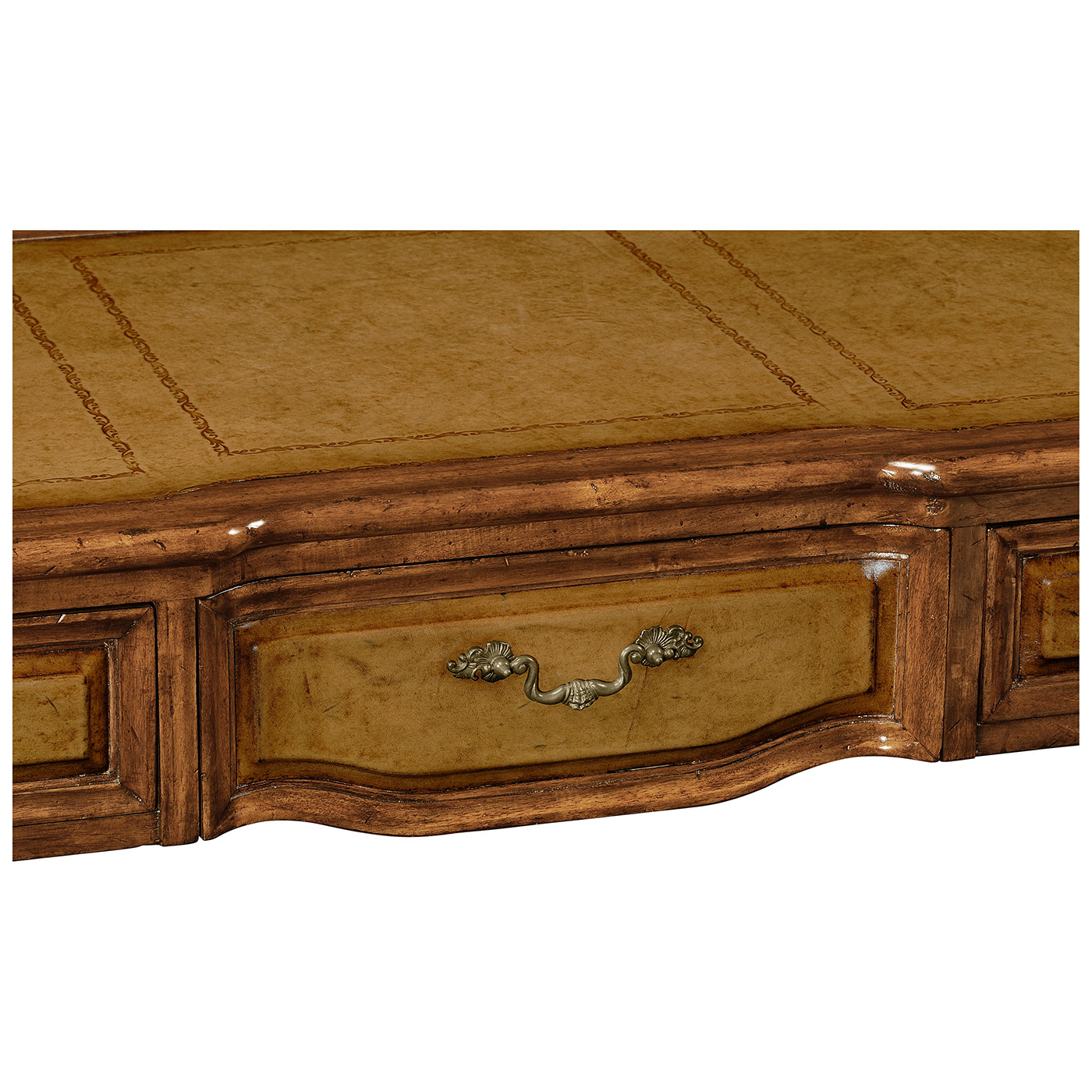 Leather & walnut bureau plat