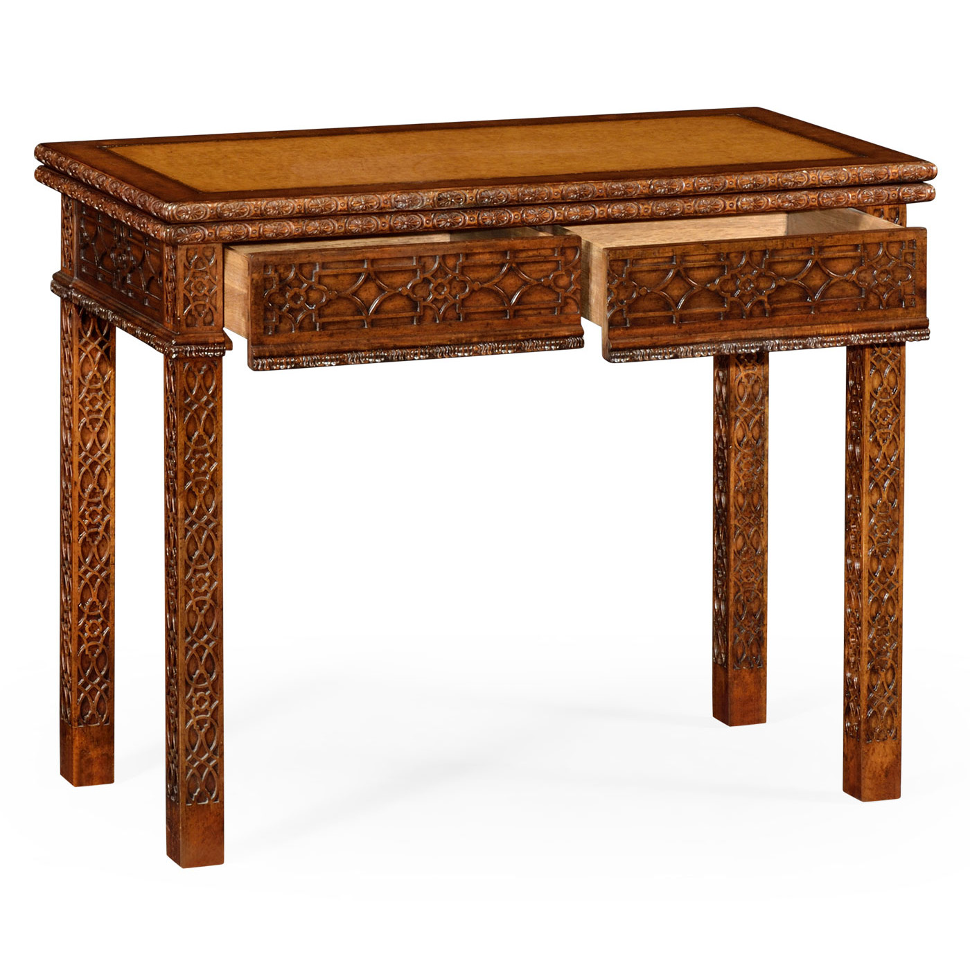 Leather & walnut games table