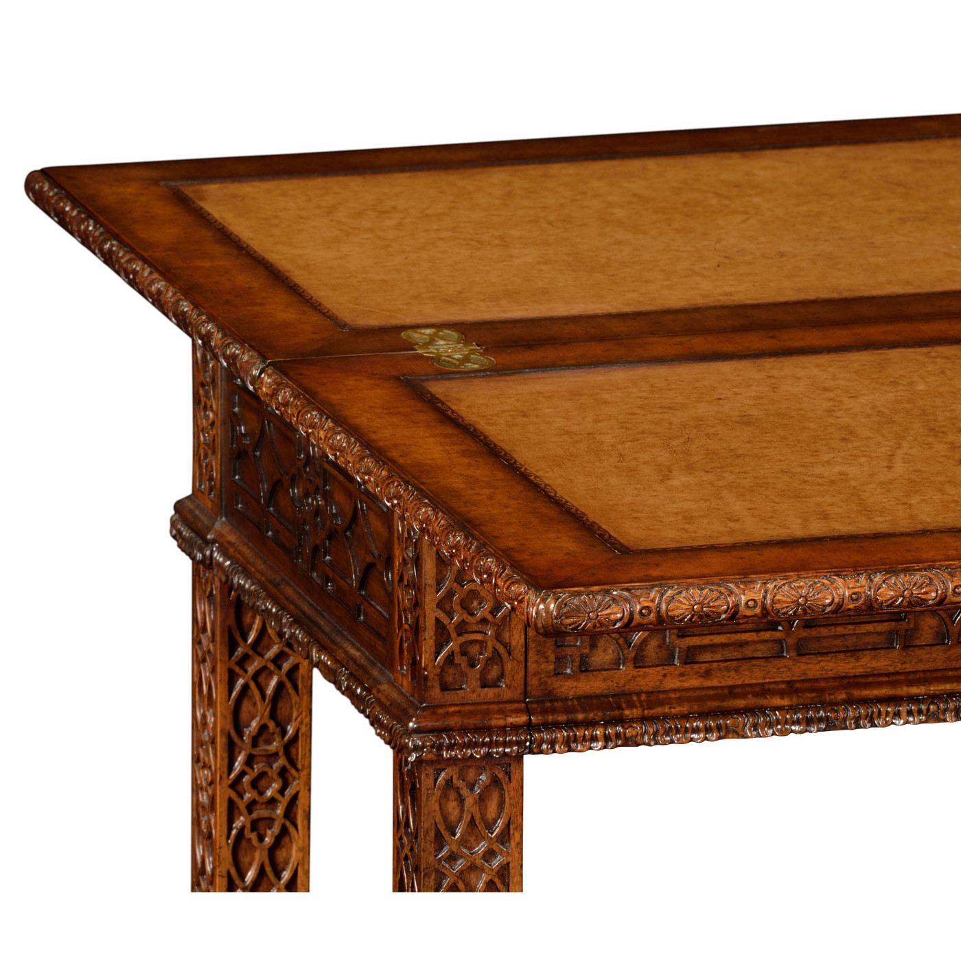 Leather & walnut games table