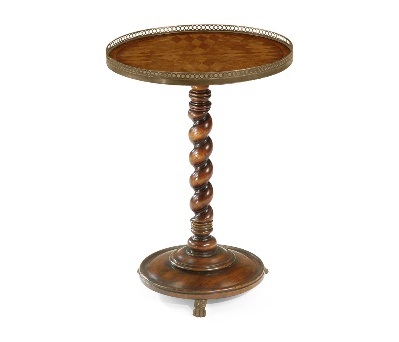 Parquet lamp table with brass gallery