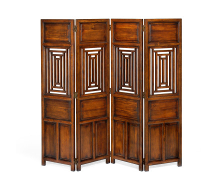Walnut four panel floor screen