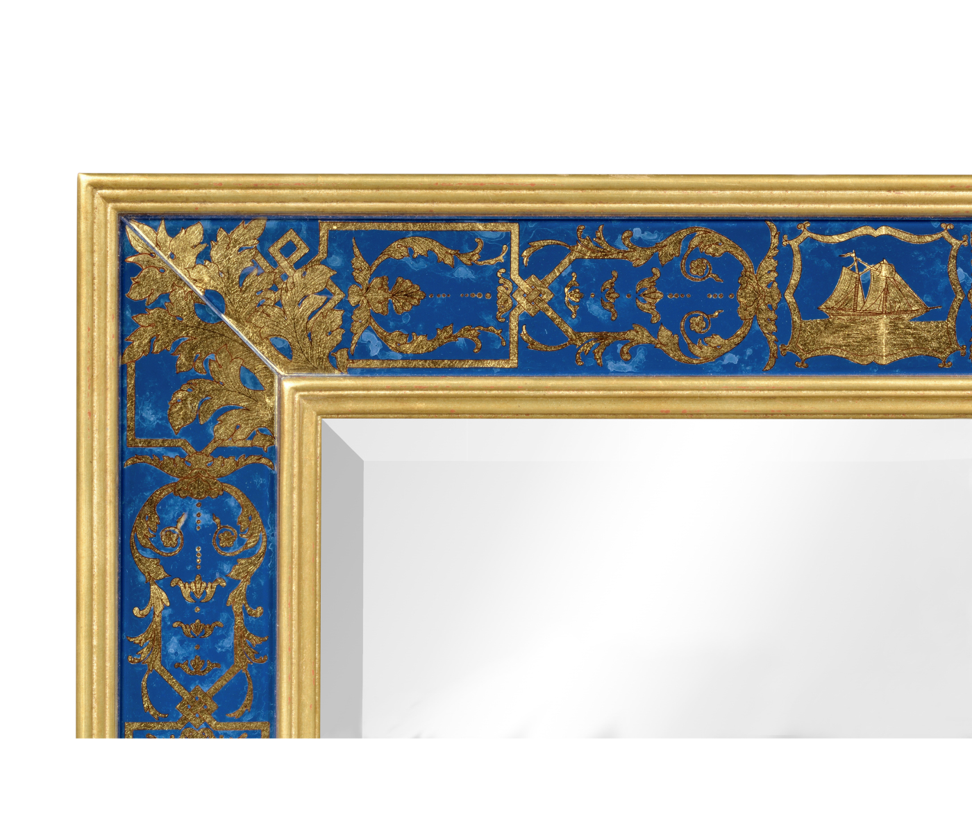 Rectangular Plain Mirror with Gilt Renaissance Decoration (Azure)
