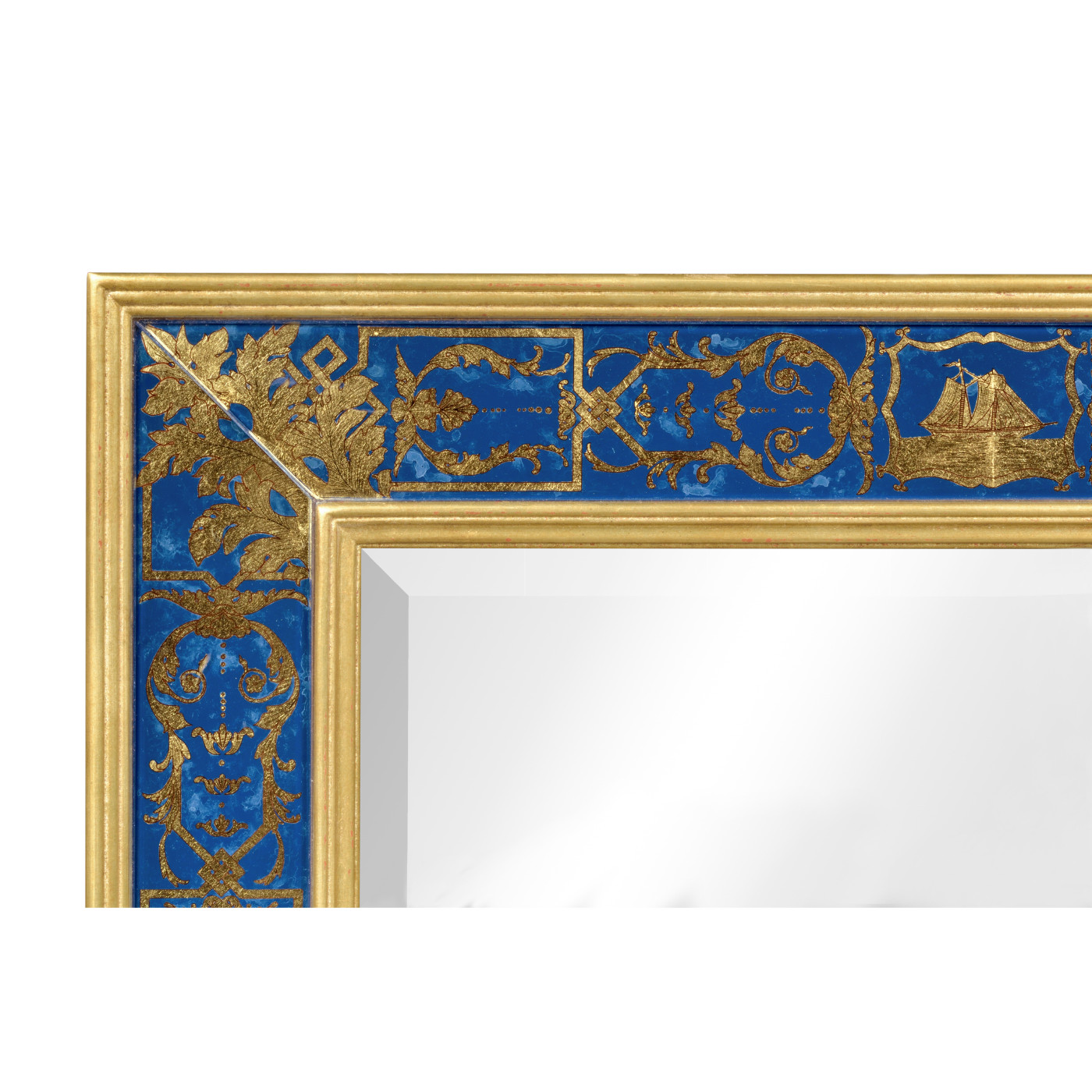Rectangular Plain Mirror with Gilt Renaissance Decoration (Azure)