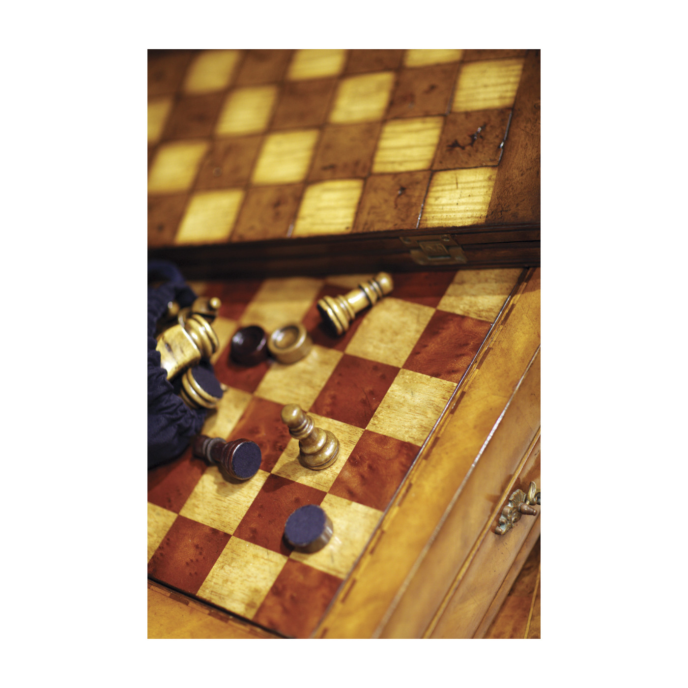 Light Walnut Games Box with Drawer