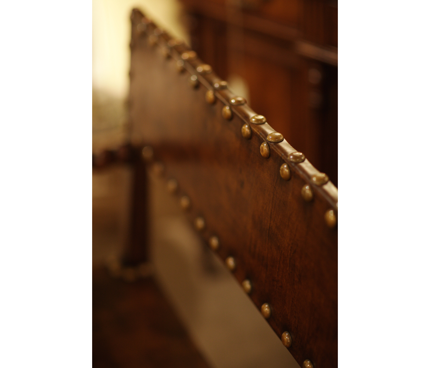 Tudor Style Walnut Bench with Antique Chestnut Leather