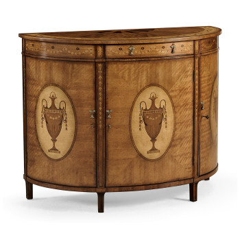 Adam Style Satinwood & Marquetry Demilune Cabinet