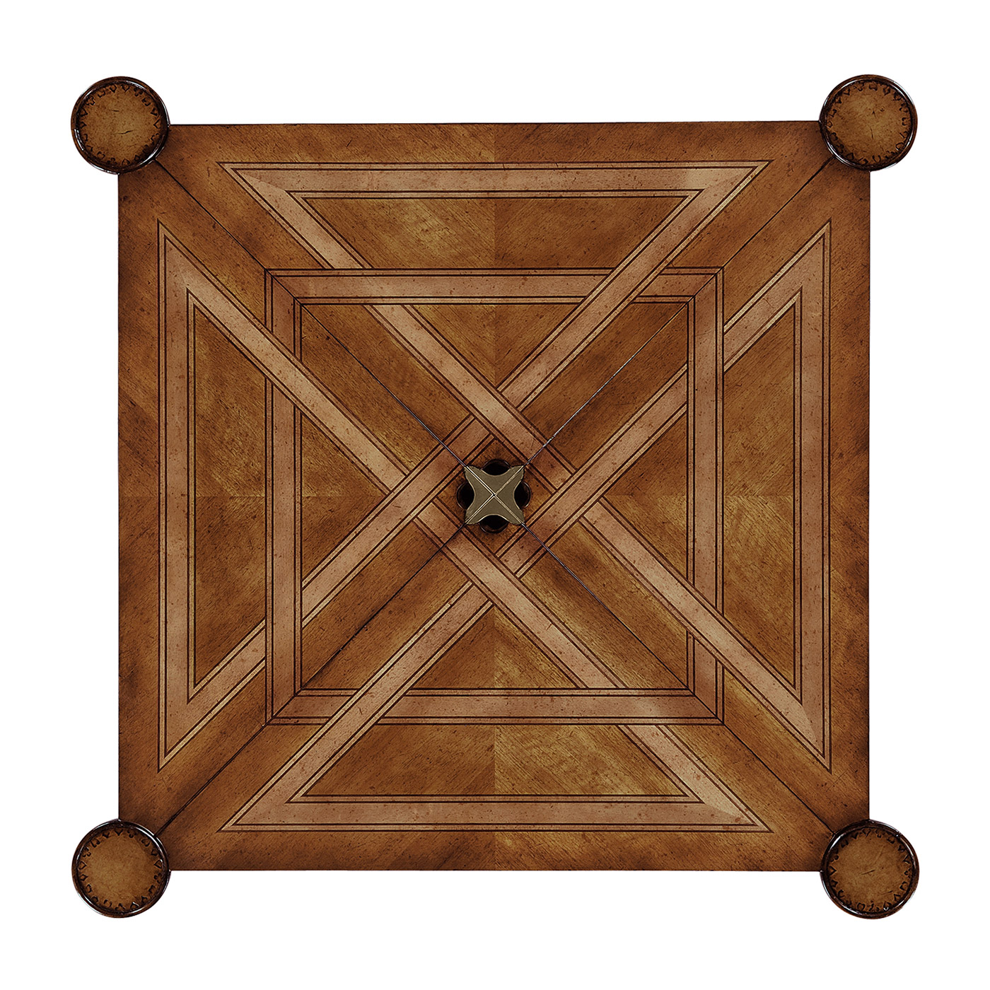 Walnut Leather Games Table with Geometric Inlays
