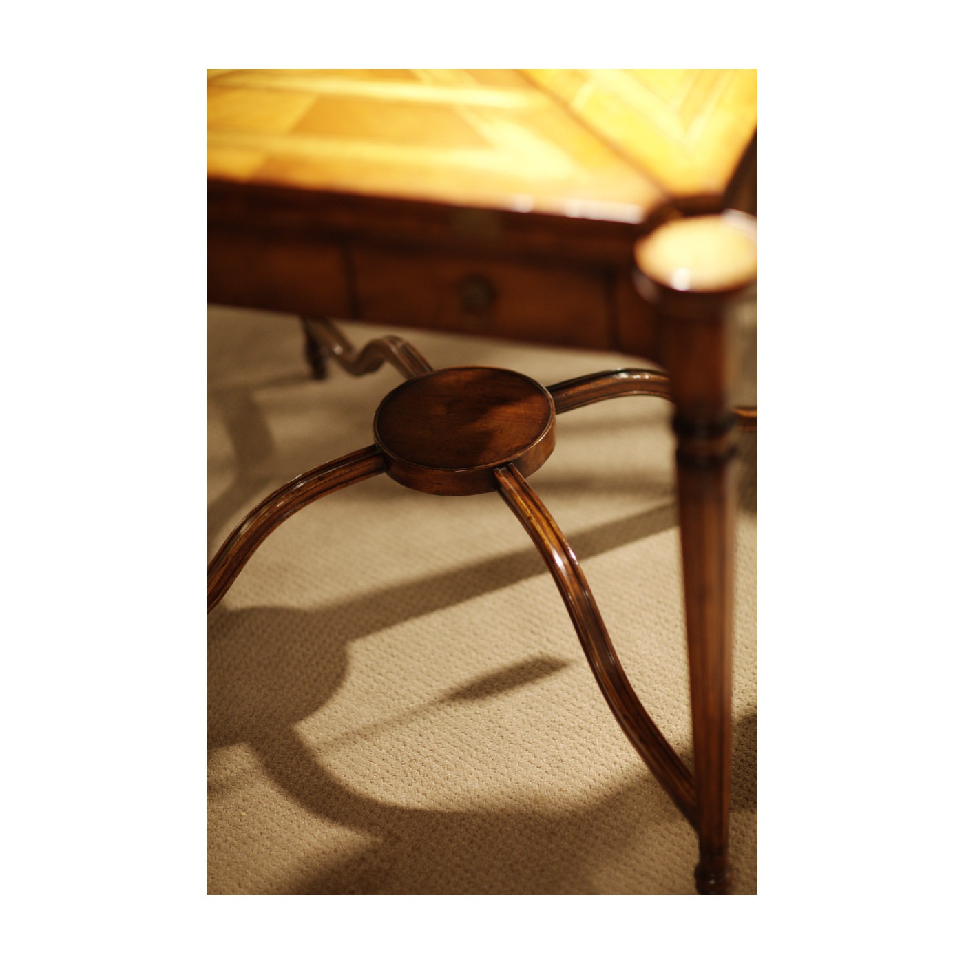 Walnut Leather Games Table with Geometric Inlays
