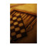 Walnut Leather Games Table with Geometric Inlays