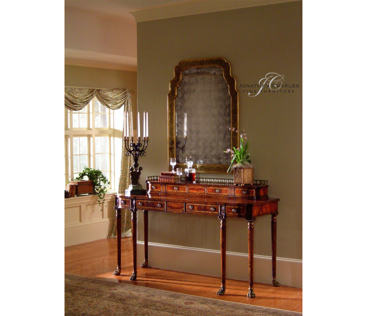 Buffet or Serving Table with Brass Gallery (Mahogany)