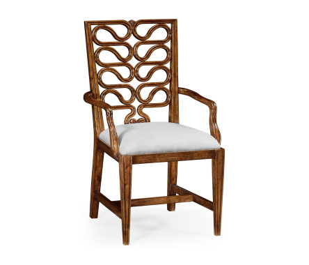 Walnut Serpentine Open Back Dining Arm Chair
