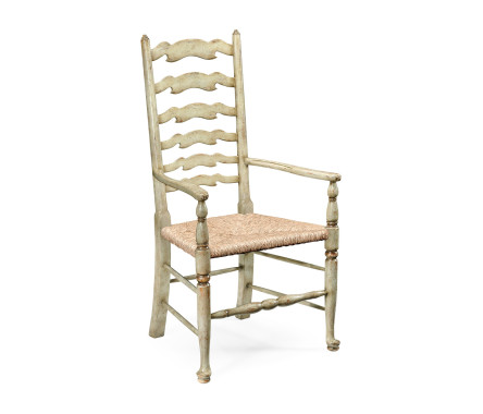 Traditional Ladderback Grey Painted Dining Arm Chair