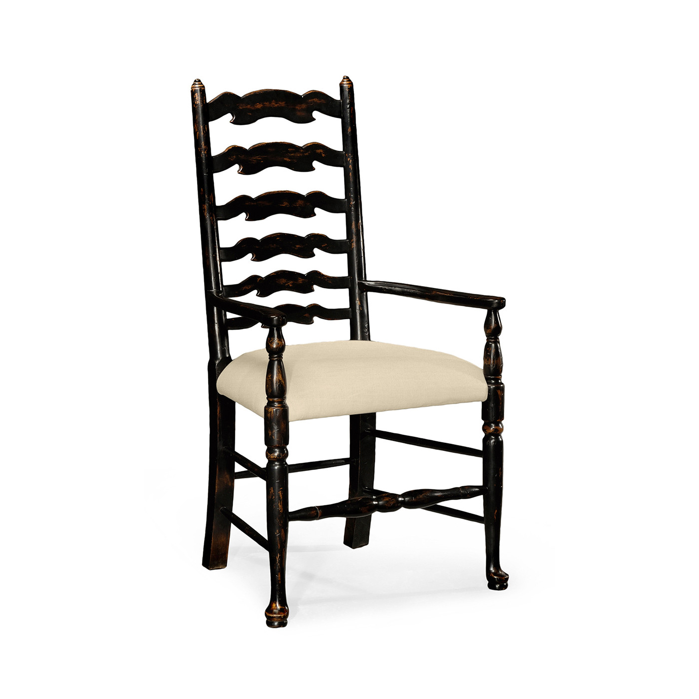 Traditional Ladderback Honey Black Painted Dining Arm Chair