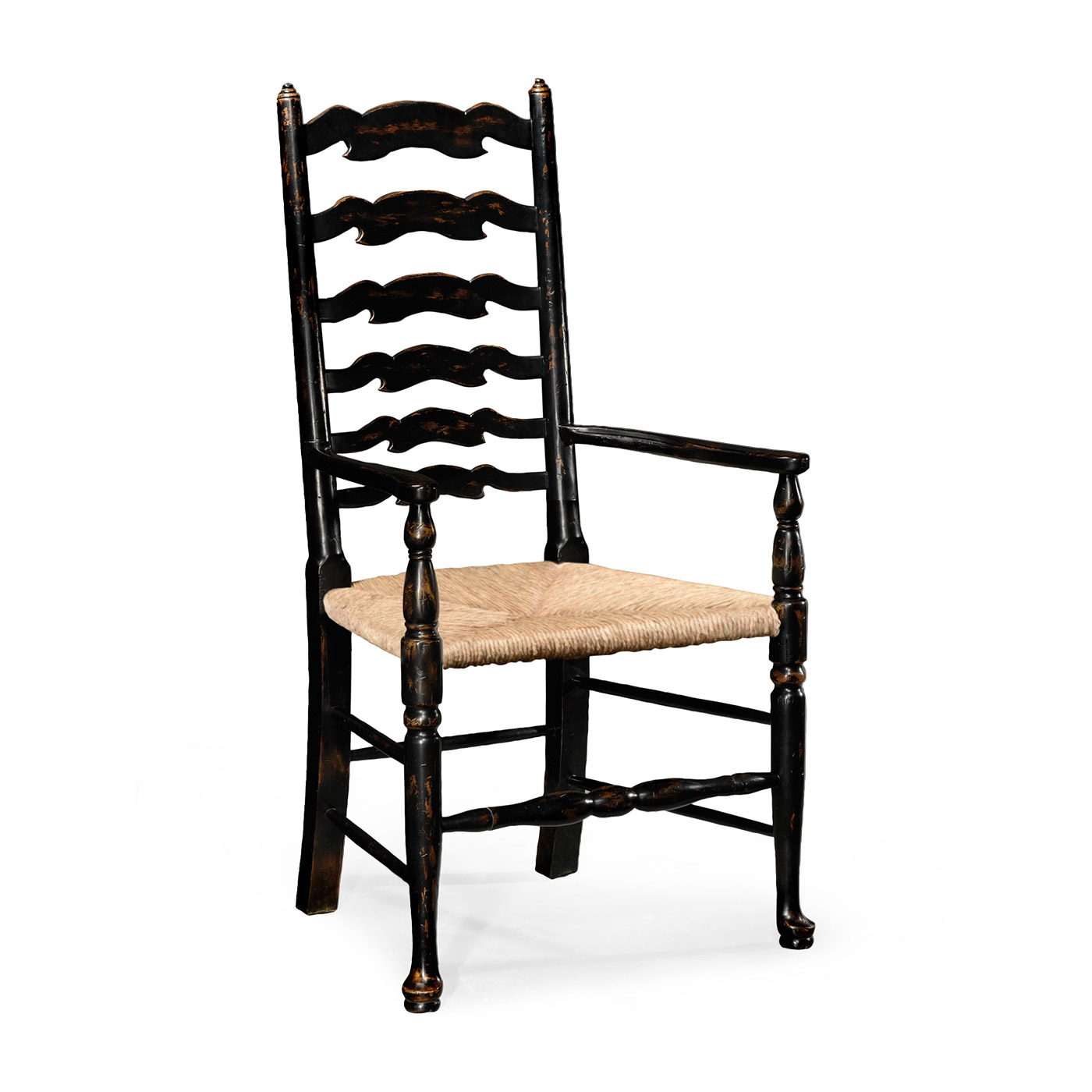 Traditional Ladderback Honey Black Painted Dining Arm Chair