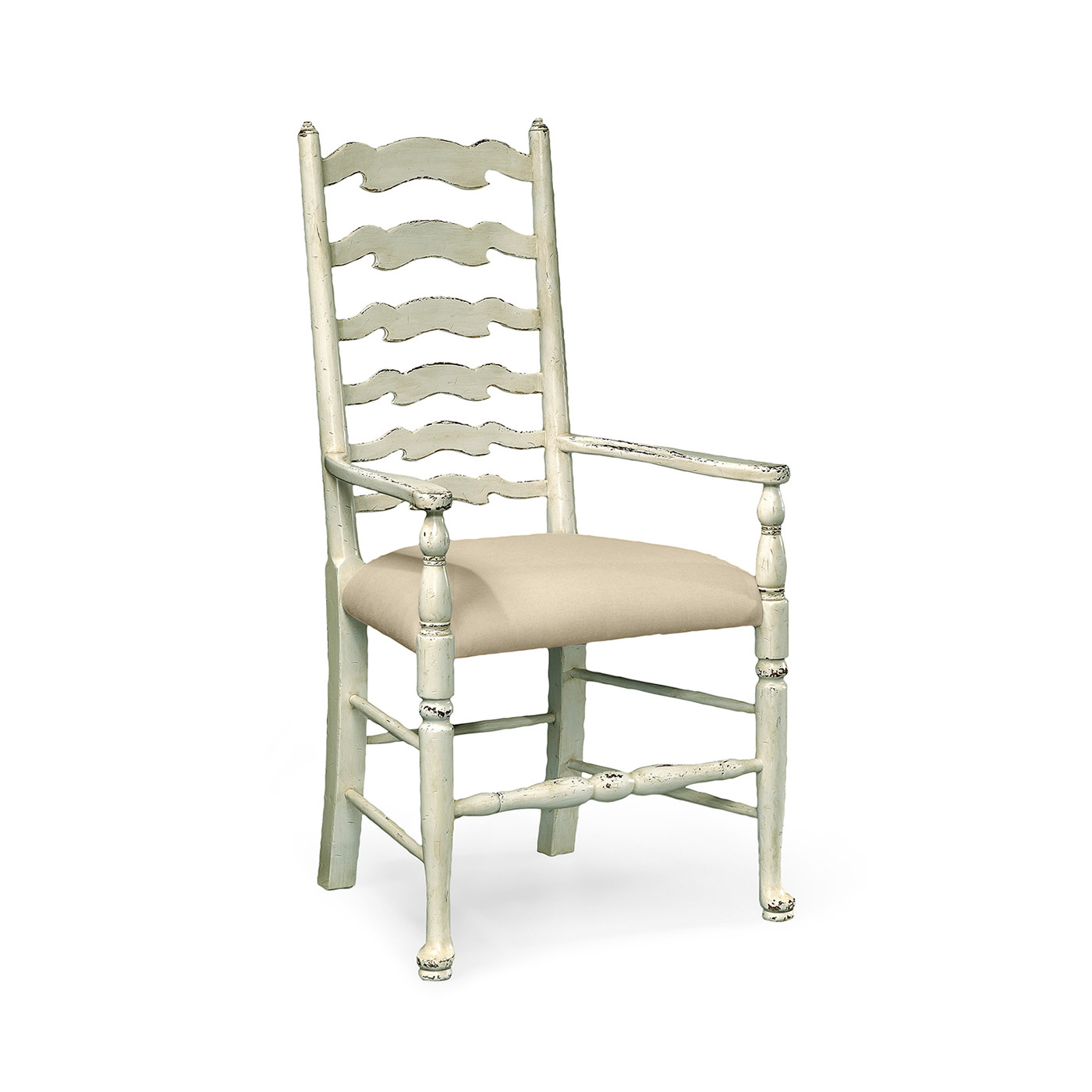 Traditional Ladderback White Painted Dining Arm Chair