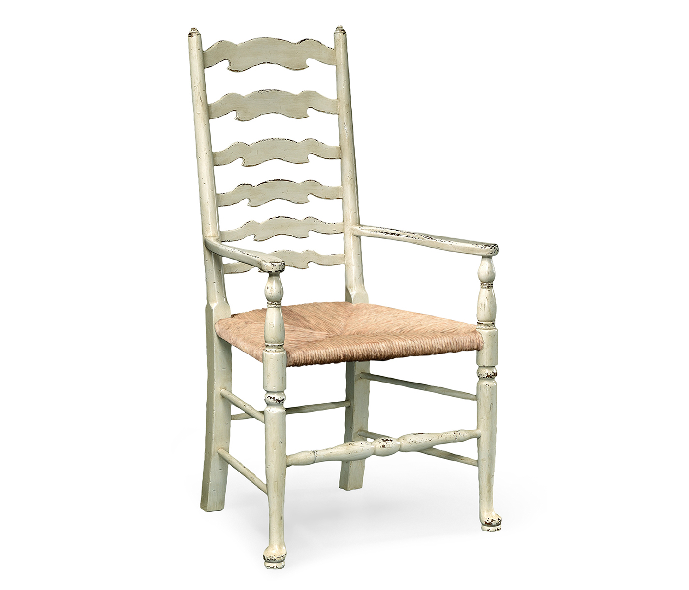 Traditional Ladderback White Painted Dining Arm Chair