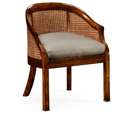 Caned walnut salon tub chair