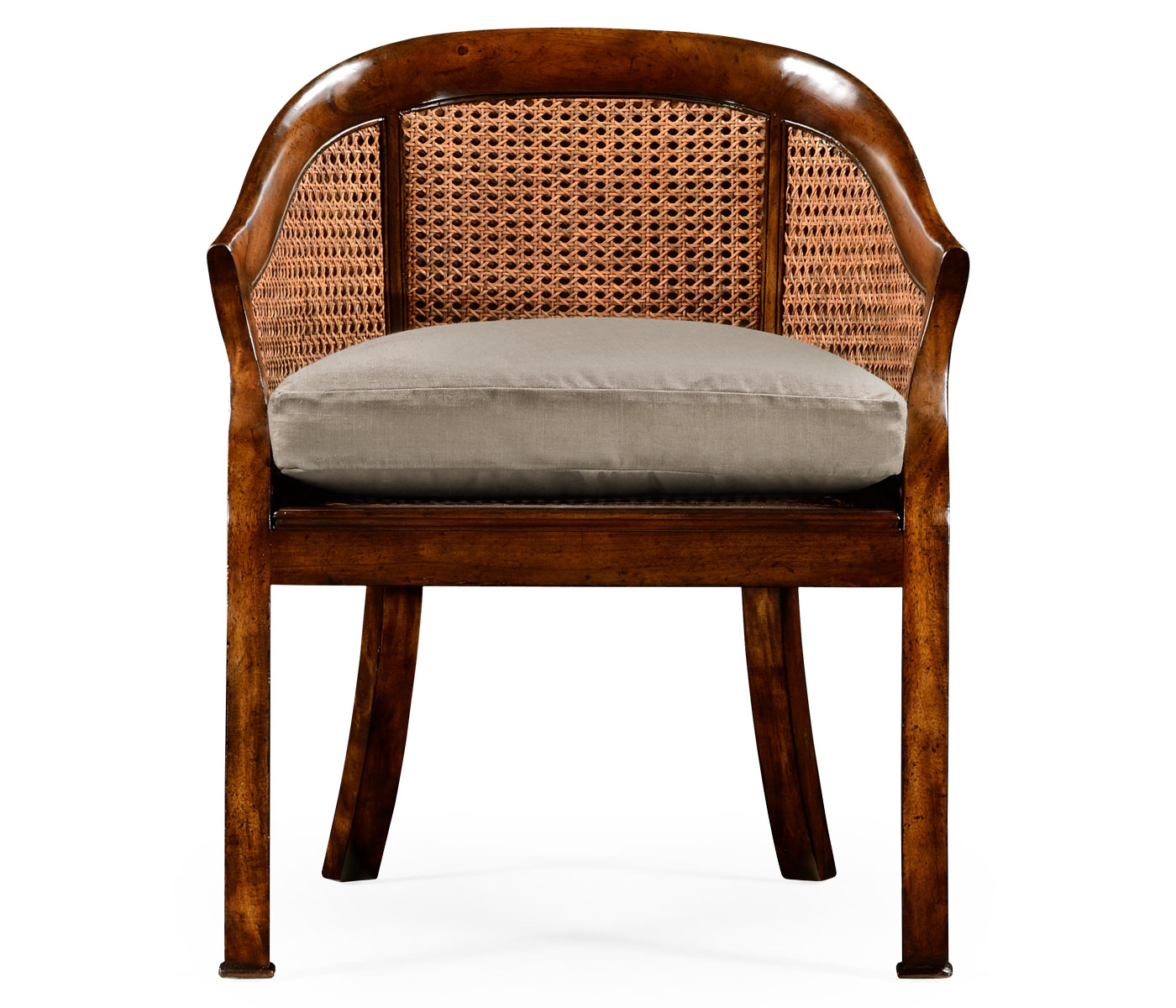 Caned walnut salon tub chair