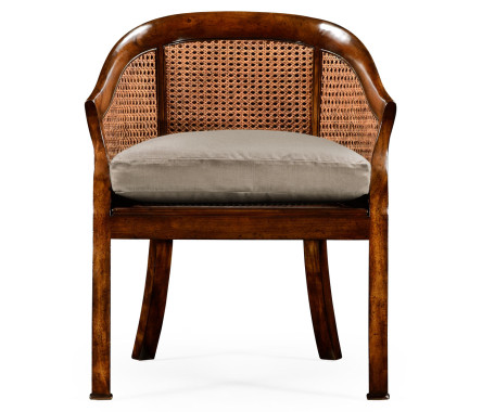Caned walnut salon tub chair