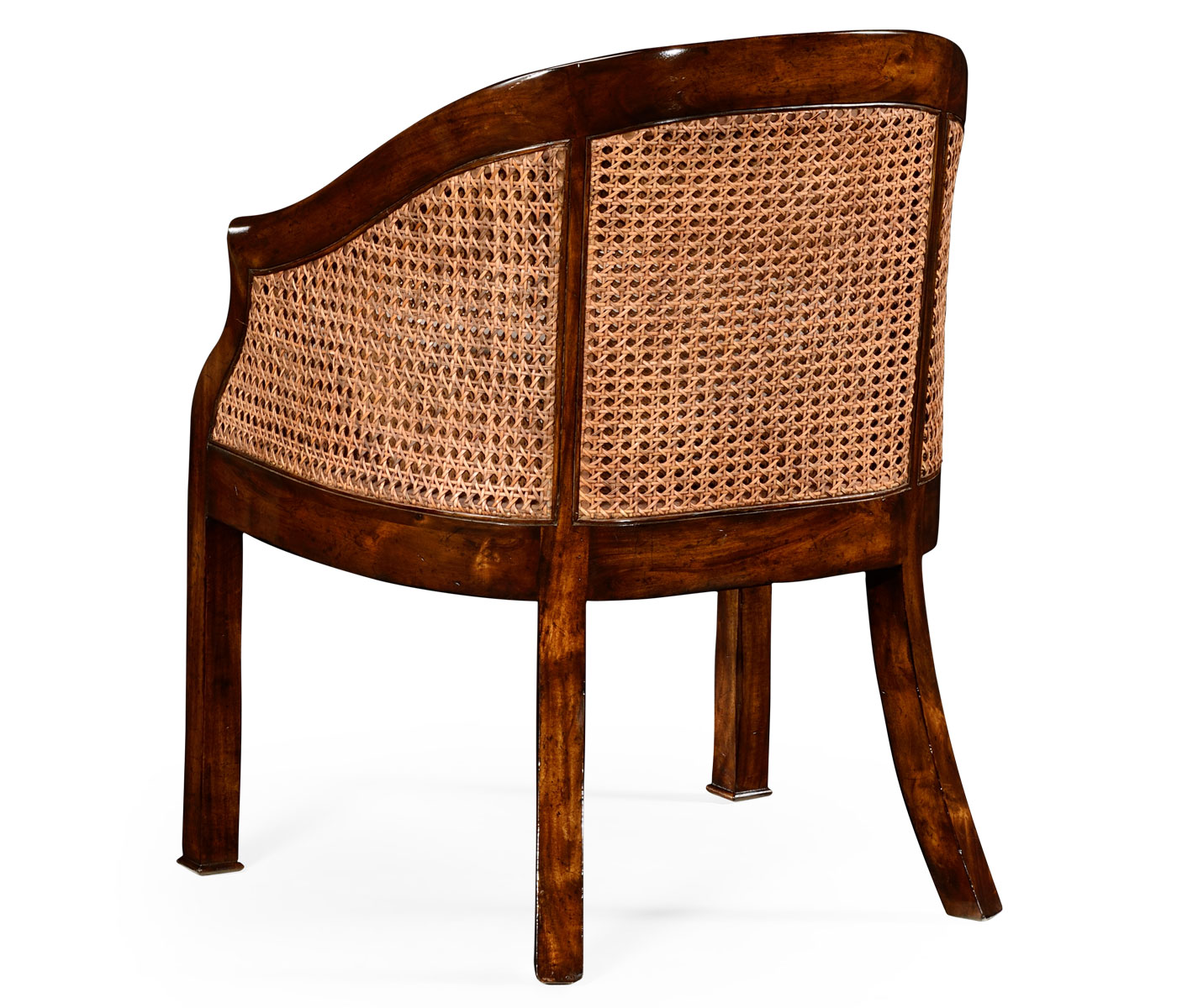 Caned walnut salon tub chair
